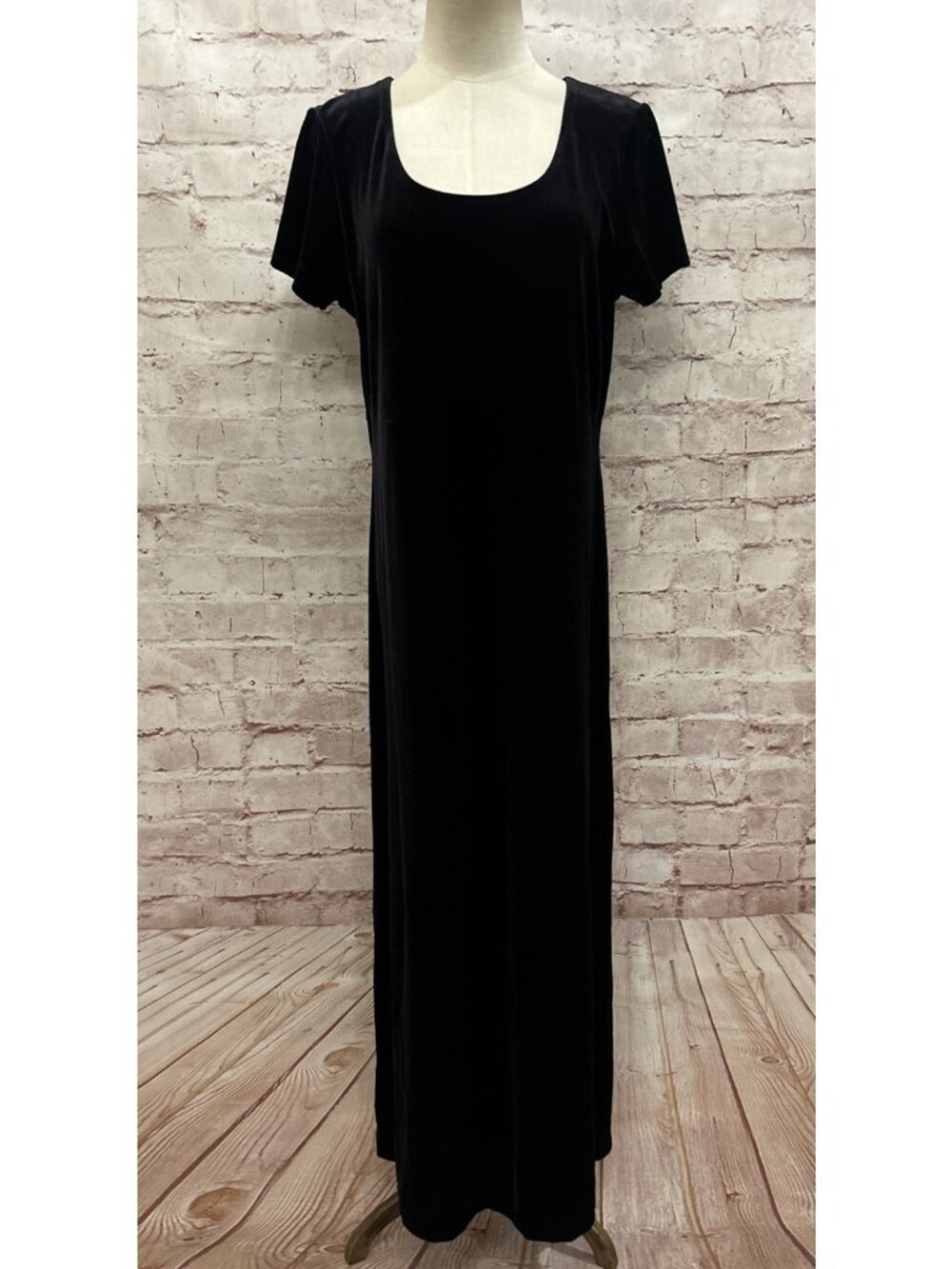 Laura Ashley Velvet Maxi Dress Stretch Solid Black Vintage Womens Size Medium